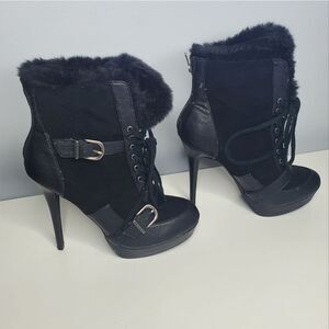Colin Stuart For Victoria's Secret 9B Booties High Heels Suede Fur Buckle Boots